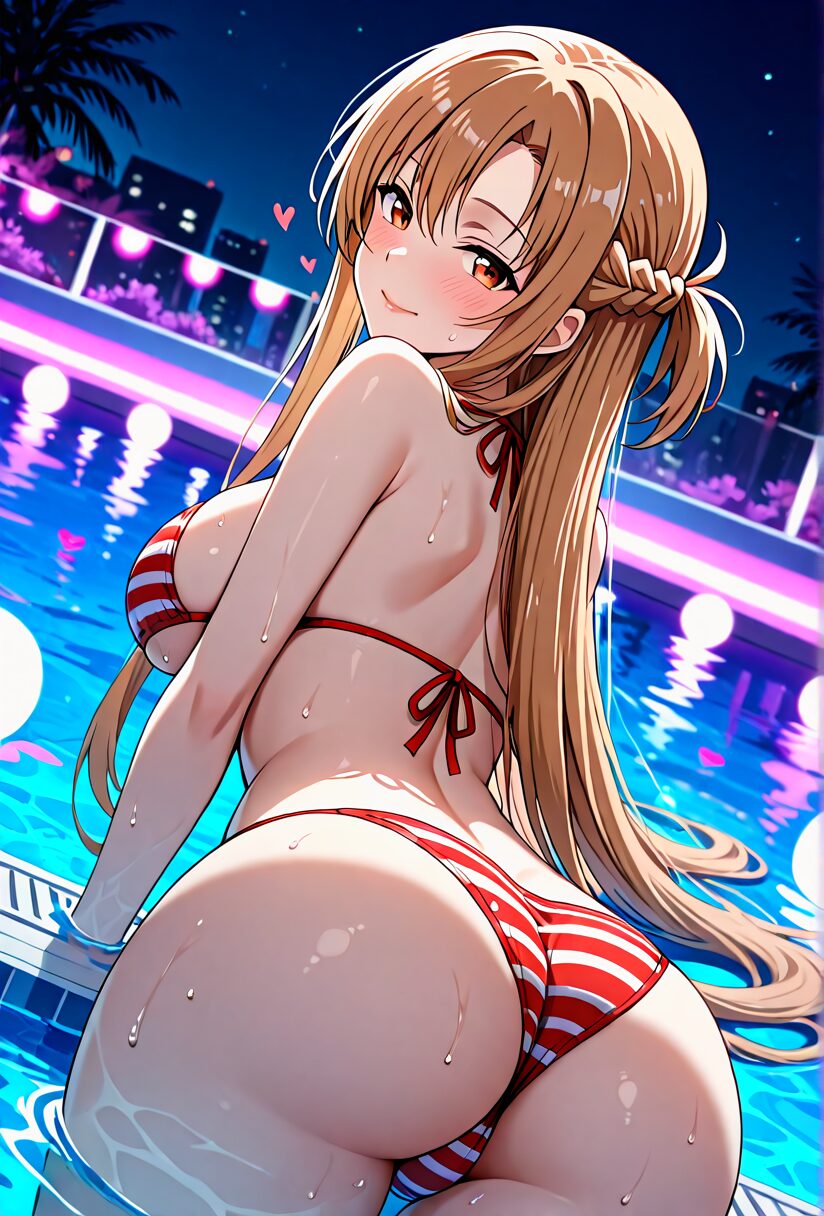 ビキニ姿のアスナとお尻のアップ