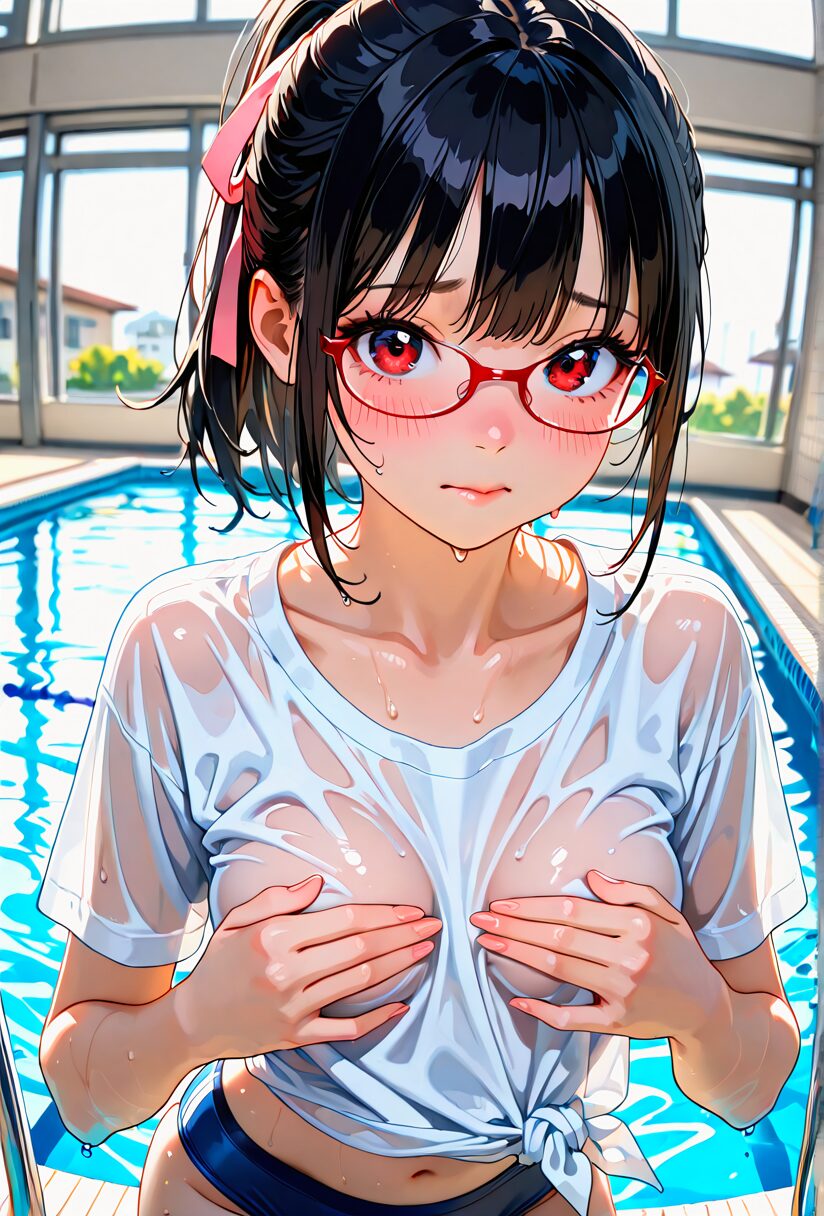 恥ずかしくなり胸を隠す教え子