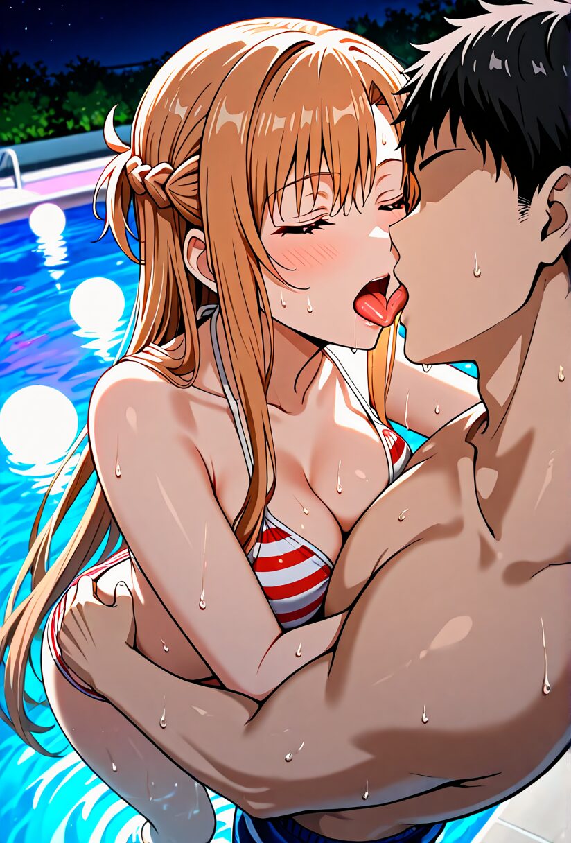 アスナとプールデートでキス