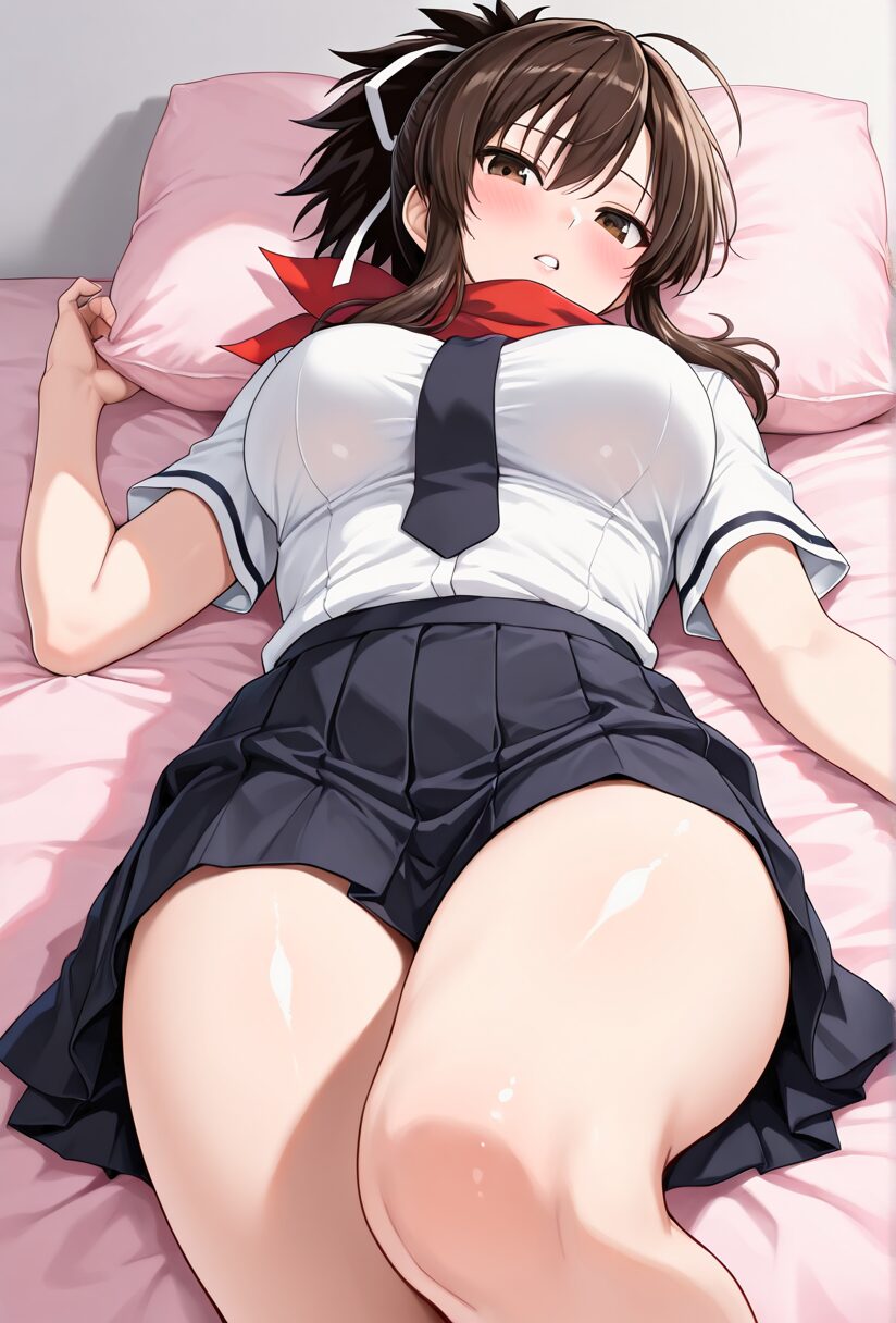 ベッドに制服で横たわる閃乱カグラ飛鳥