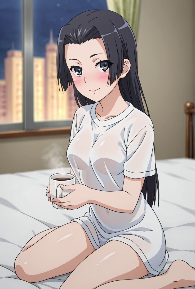 彼氏シャツを着てほほ笑む婚后光子