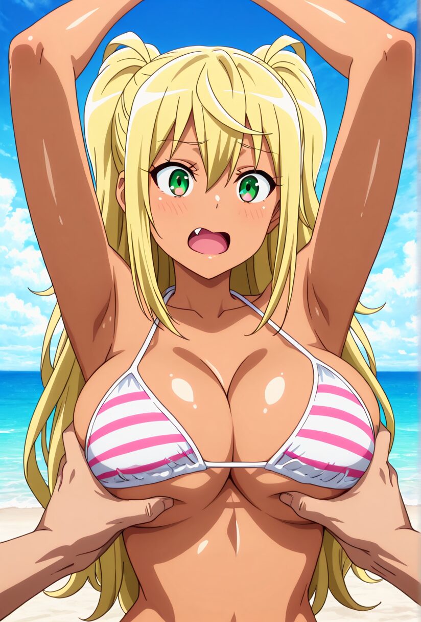 ダンベルの響の水着姿で胸をもまれる