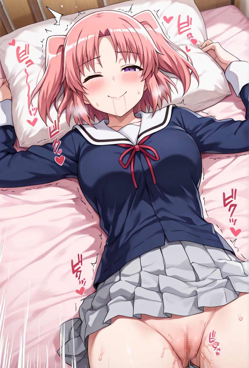 未確認で進行形の夜ノ森小紅が絶頂して微笑んでいる