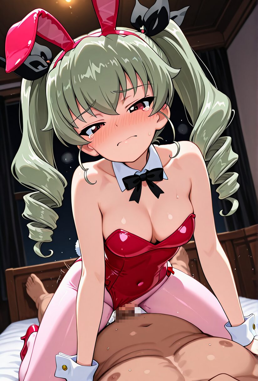 ガルパンのアンチョビのバニーガールコスプレエロ画像。騎乗位セックス