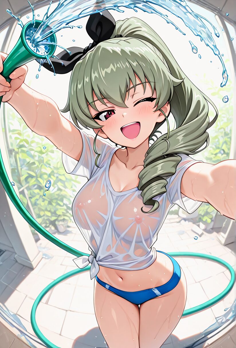 ガルパンのアンチョビのエロ画像。水着