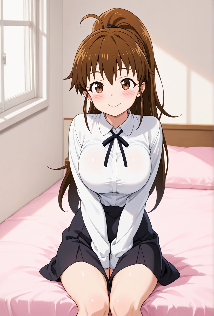 workingのポプラがベッドに座っている