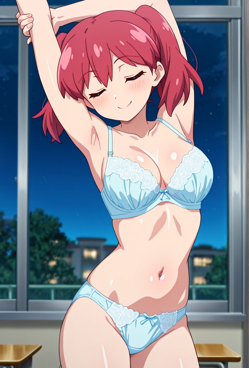 ケロロ軍曹の夏美が下着姿でストレッチしている